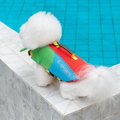 Dog Life Jacket with Rescue Handle and Adjustable Straps, Reflective Pet Swimming Vest for Small Medium Large Dogs, Floatation Safety Coat for Pool Beach Lake Boating and Outdoor Water Play (S, Red Splice)