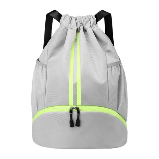 Gym Drawstring Backpack Fitness Bag Lightweight with Shoe Compartment Gym Bag - Light Gray
