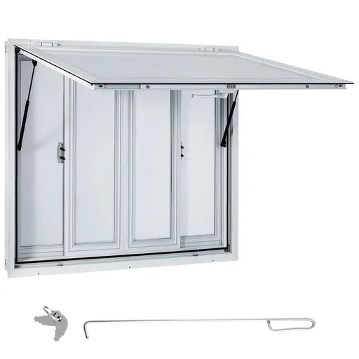 Concession Window, 91.4 x 91.4 cm Aluminum Alloy Food Truck Service Window with 4 Horizontal Sliding Screen Windows & Awning Door & Drag Hook, Serving Window for Food Trucks Concession Trailers