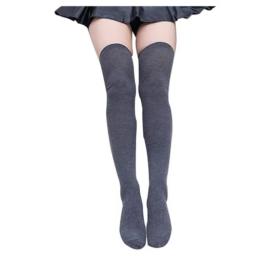 House Of Dasein Solid Colour Thigh High Stockings - Dark Grey