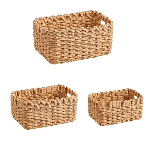 Natural Rattan Fruit Storage Baskets, Rectangular Woven Wicker Box, for Key Holder Remote Stackable Natural Set of 3