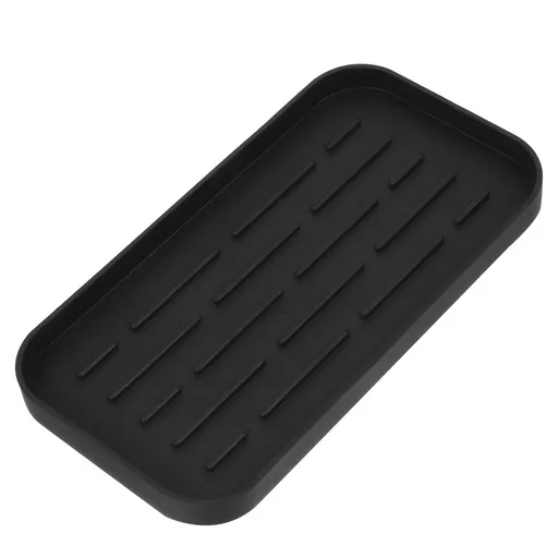 Dish Drying Tray Silicone Kitchen Sink Organizer Black 25.40X13.40X1.70cm