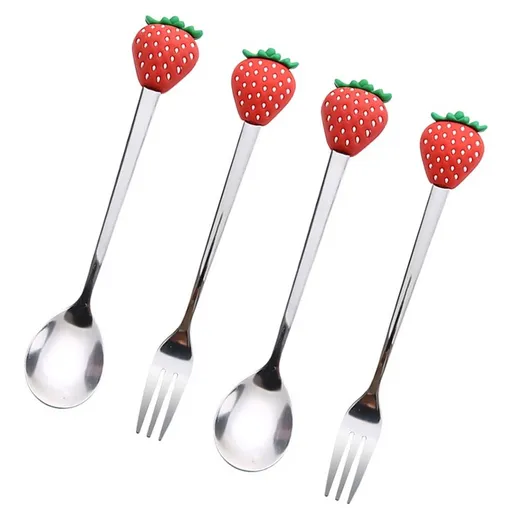 4Pcs Strawberry Forks Spoons Kitchen Silverware Homes And Restaurants