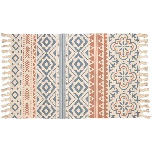 Bohemian Cotton Rug with Fringe for Living Room Bedroom, 60 x 90 cm