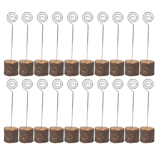 20Pcs Premium Wood Place Card Holders with Swirl Wire Name Cards Photo Holders for Wedding Birthday Festival