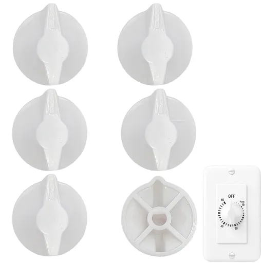 6 Pack Timer Switch Knobs, D Type Replacement Knobs for Spring Wound Wall Fans, Motors, Heaters and Lights, White