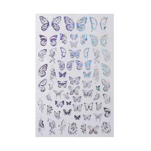 3D Nail Butterfly Design Sticker Decor Decal Holographic Laser Nail Art Sticker - Silver L-02