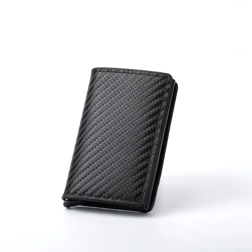 Black Carbon Fiber texture RFID Wallet - Automatic Pop-Up Card Holder with Aluminium Frame - Slim Minimalist Design for Men, Travel and Daily Use