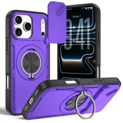 2-in-1 Magnetic Sliding Lens Case, Purple for iPhone 17 Pro