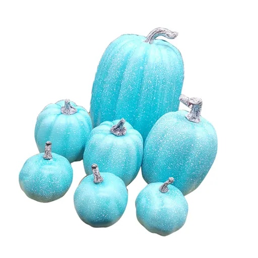 7 Pcs Artificial Pumpkin Cute Lifelike Foam Harvest Pumpkins for Autumn Holiday Decor Sky Blue