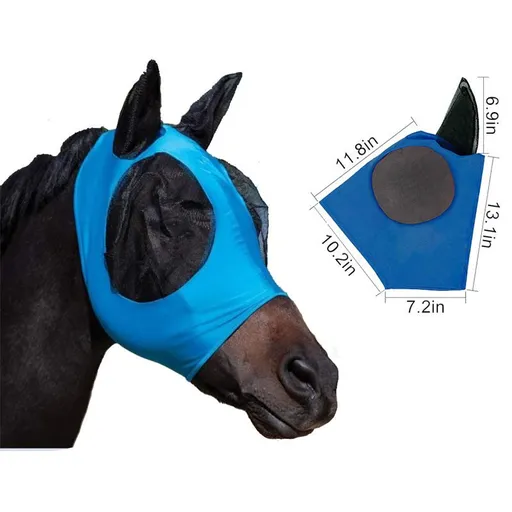 Horse Fly Mask Horse Supplies Fly Masks for Horses with Ears Soft Fine Mesh with UV Protection, Masks (Blue)
