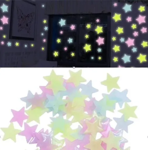 100pcs Luminous Stars for Ceiling and Wall Decorations, MultiColor
