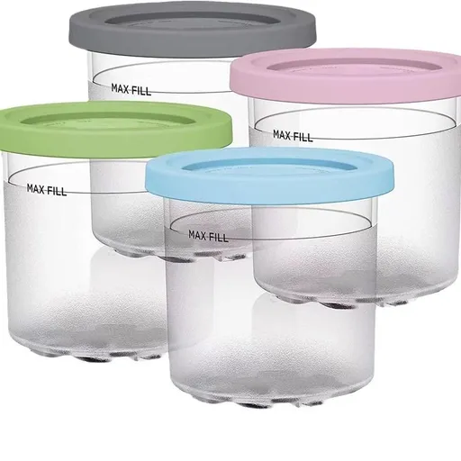 Dishwasher washable, colored lid, transparent/gray/stone gray/pink/water green ice cream storage jar