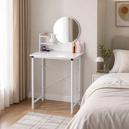 White Dressing Table with Mirror – Makeup Vanity Desk for Bedroom