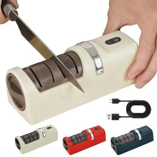 Automatic Kitchen Knife Sharpener - New Cordless Electric Knife Sharpener Tool with Diamond Wheel & Suction Base for All Kitchen Knives & Scissors | Diamond Abrasive Wheels(Beige)