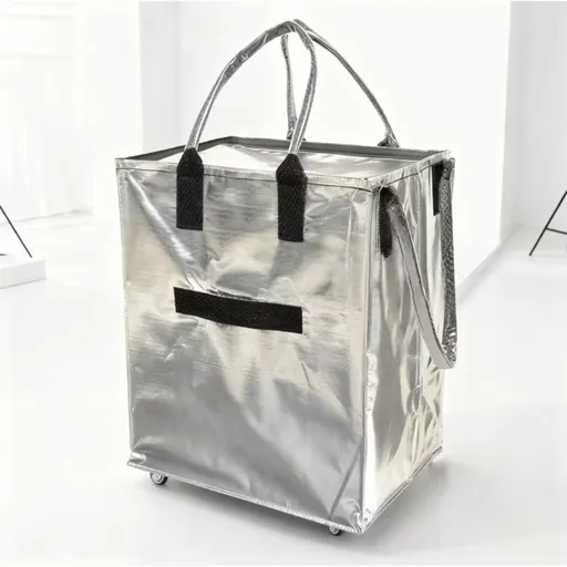 Sliver Portable Folding Shopping Trolley Bag(50x40x30CM) - Durable Woven Fabric, Reusable Grocery Bag with Wheels for Effortless Travel