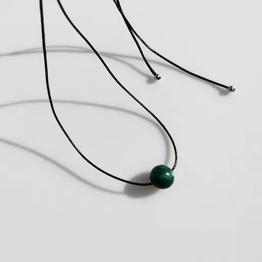 Vintage Geometric Natural Stone Bead Pendant Necklace Adjustable Black Rope Collarbone Chain Unisex Boho Jewelry Gift-malachite