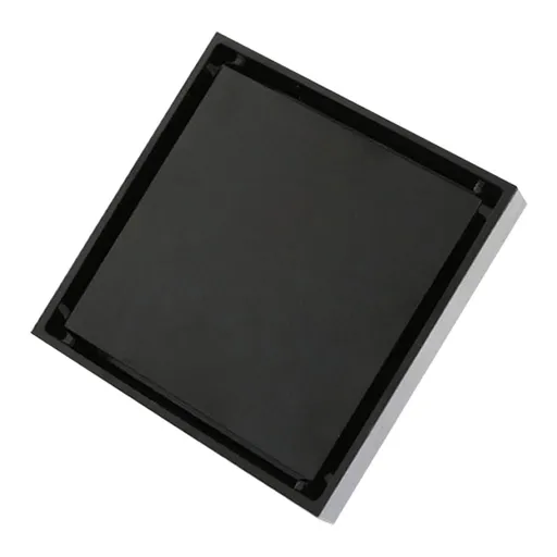 4 Inch Square Invisible Shower Drain Stainless Steel Anti Odor Bathroom Floor Drain 1.3mm Tileable Black
