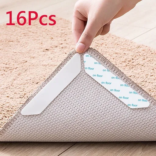 xiaoxiong 16 Pcs Rug Pad, Carpet Rug Grippers Rreusable Non-Slip Anti-Curling Carpet Tape for Hardwood Floors and Tile