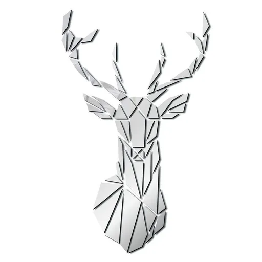 Removable Deer Mirrored Wall Art Decals 37.4x13.7 Inches DIY Self-Adhesive Wall Decoration Wallpaper for Home Living Room(Silver)