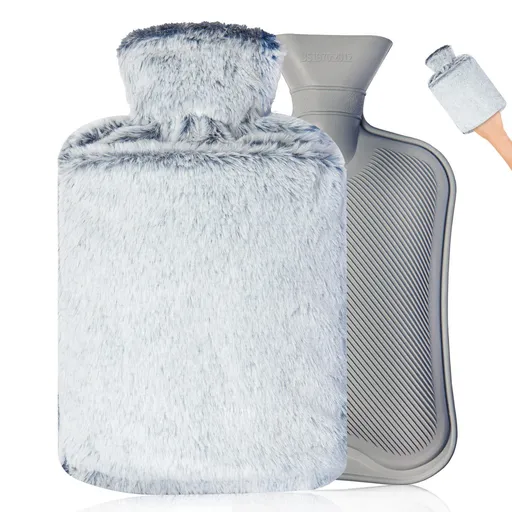 Hot Water Bottle, Rubber Hot Water Bottle for Pain Relief, Hot Water Bag for Cramps, Bed Warmer for Hand Feet Waist