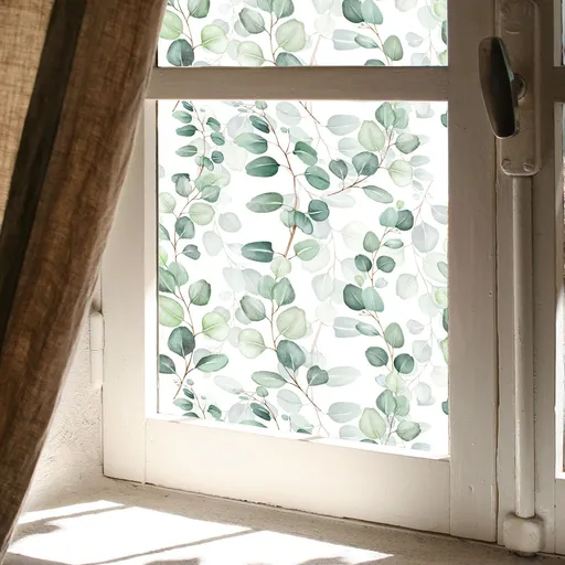 Window Privacy Film, Decorative Window Film, Green Vines Leaves Static Glass Window Clings Stickers Film for Home Office Living