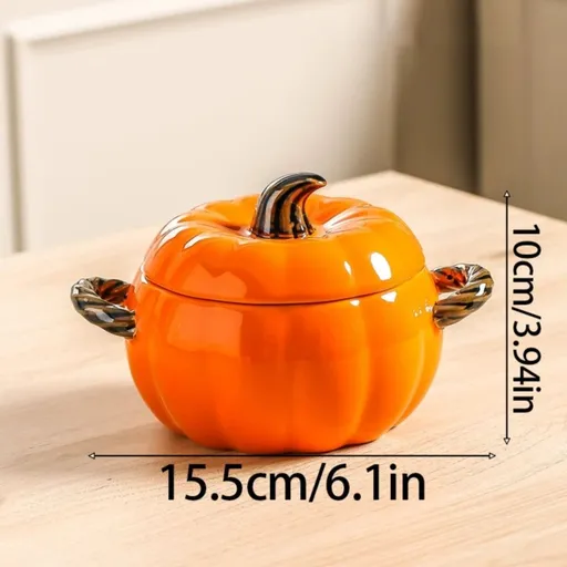 Mini Dutch Oven, Yellow Pumpkin-Shaped Ceramic Casserole with Lid, Versatile Baking and Serving Dish for Individual Meals, Bright and Festive Cookware