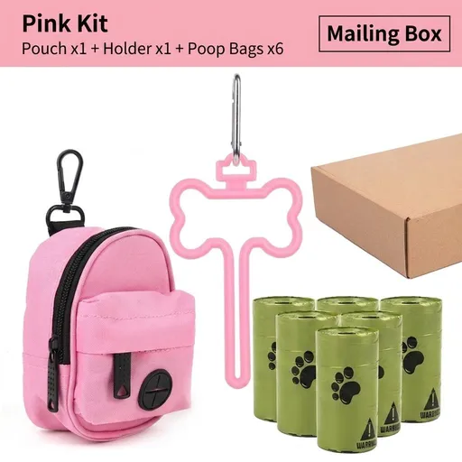 Carry Your Pup’s Mess in Style with a Durable Oxford Fabric Poop Bag Dispenser Set, Featuring a Bone-Shaped Hook, Carabiner Clip, and Six Refill Rolls of 0.6mil Thick Leak-Proof Waste Bags for Effortless Walks and Clean Outdoor Adventures. (Pink)
