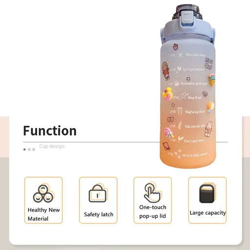 Cute Water Bottles Water Bottle with Straw and Stickers, 64oz Motivational Water Bottle with Time Marker