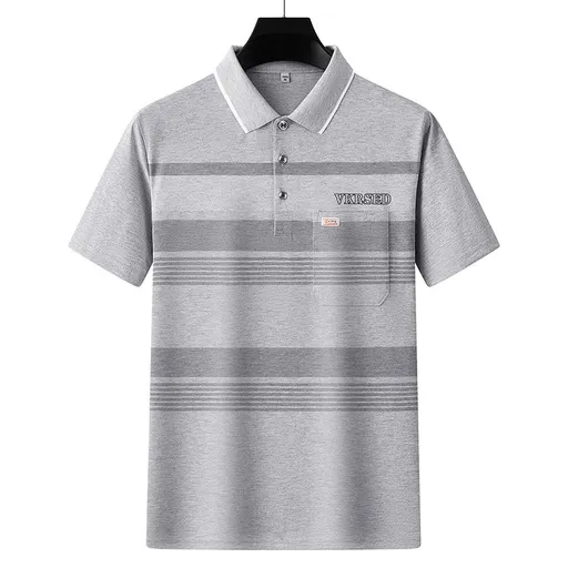 Men Summer Cotton Polo Shirt Loose Breathable B011 Gray XL