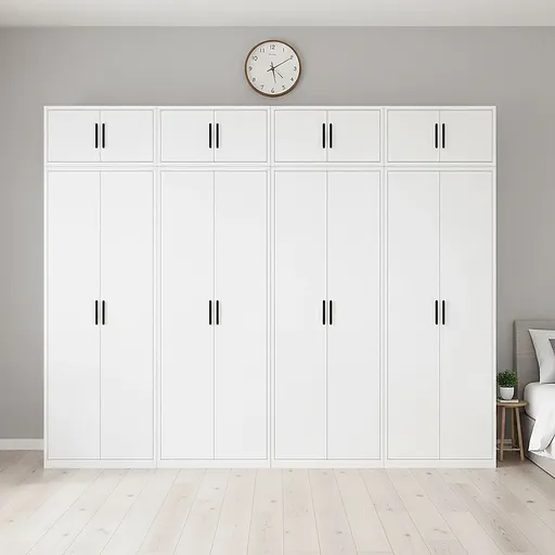 320x240cm 8-Door White Steel Shelf Wardrobe with Black Handle Storage Cabinet