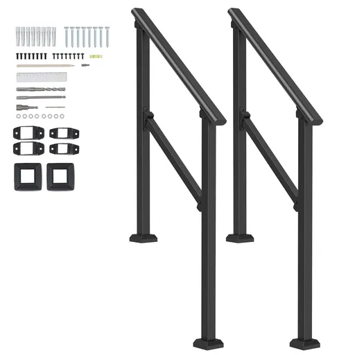 2 PCS 2-3 Handrails for Outdoor for Seniors Porch Deck Black Square Tube