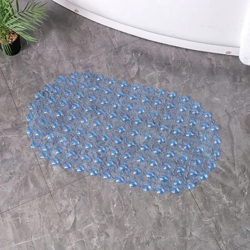 1PC Transparent Blue Bathroom Anti-Slip Mat – PVC Shower Floor Mat with Suction Cups, Waterproof, Mildew Proof, Antibacterial, for Shower Room, Toilet, Home Bathroom Decor