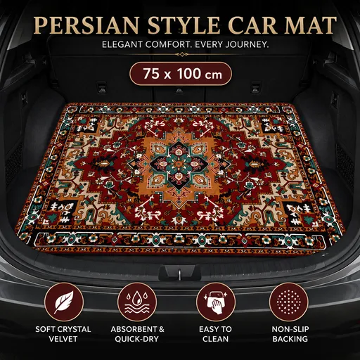Style 1 Soft Crystal Velvet Waterproof Car Trunk Mat – 75×100cm Retro Floral Persian Cargo Liner with Non Slip Backing, Water Absorbent Quick Dry and Easy to Clean, Universal Auto Protector