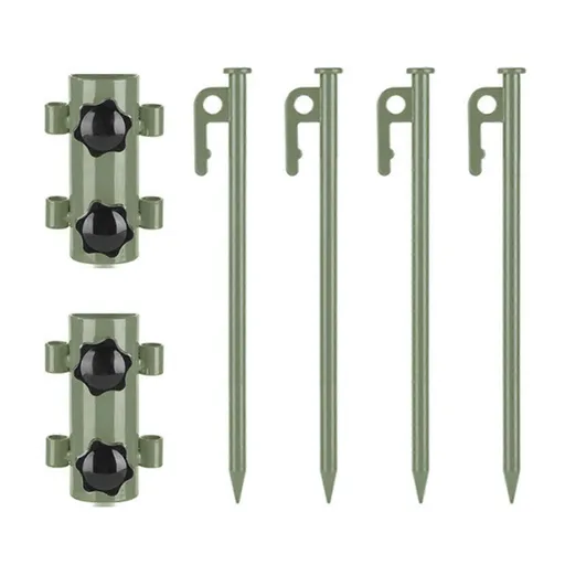2PCS Adjustable Tent Rod Holders with 4PCS 30cm Ground Stakes, Portable Awning Canopy Pole Supports for Camping Tents & Outdoor Shelters - Army Green