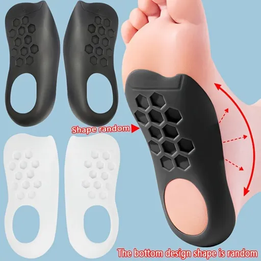 Four Heel Massage Pads, Shock-Absorbing Black & White Half-Size Insoles for Comfortable Sole Support in Running, Standing & All-Day Wear 2 Black+2 White