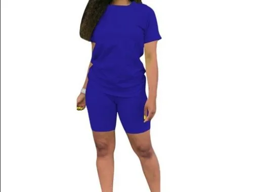 Ishilian Women Solid Color Polyester Spandex Casual Suit Royal Blue XL