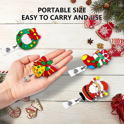 10 Pieces Felt Nurse Badge Reel Retractable Cute Badge Holder with Alligator Clip Santa Claus Tree (Cute Style)