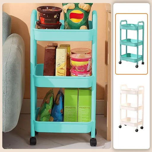 3 Tier Kitchen Storage Cart with Armrests Rolling Utility Cart Bathroom Toiletries Organizer Slim Narrow Storage Rack for Living Room Snack Book Toy Organizer with Casters - 15x10x32 Inch