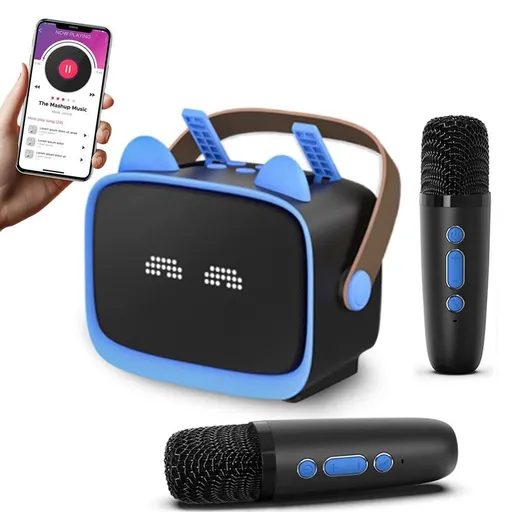 Karaoke Machine Portable MP3 Player with 2 Wireless Mics Blue