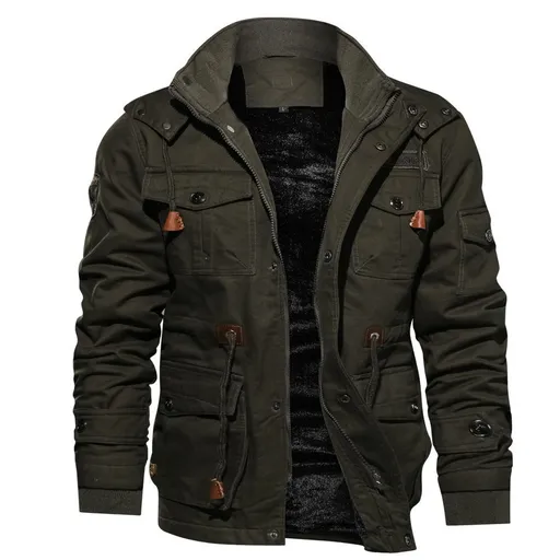 MOOGEN Men Thickened Hooded Jacket Winter Casual Army Green XL Size: XL; Height (cm): 175-180; Weight (kg): 75-85; Bust (cm): 108; Shoulder width (cm): 46; Length (cm): 70; Sleeve length (cm): 64