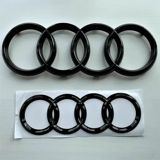 Gloss Black Audi Rings Emblem Set, Front 273mm + Rear 192mm Black Badge Replacement Kit for Audi A1 A3 A4 A5 Models