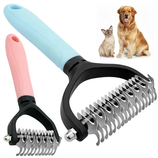 Professional Pet Dematting Comb for Dogs and Cats - Stainless Steel Grooming Tool for Removing Tangles, Mats, and Loose Undercoat Hair, Ideal for Long-Haired and Thick-Coated Breeds - S - Sky Blue