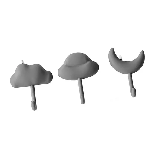 3pcs Cute Hooks Strong Load Bearing Adhesive Coat Wall Hooks for Kitchen Bathroom Living Room Grey