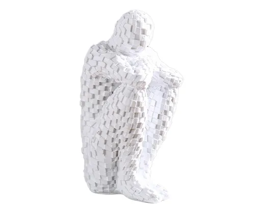 Abstract Thinker Statue Waterproof Resin Artistic Inspiration Thinker Sculpture Patio Decor-White