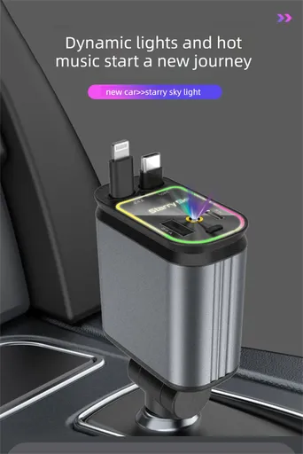 4-in-1 Retractable Car Charger Adapter 120W Dual Type-C Cables Starry Sky Projector Fast Charging for iPhone 15/16 Samsung Pixel