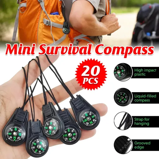 20PCS Portable Mini Survival Compass for Camping Hiking Adventure Navigation