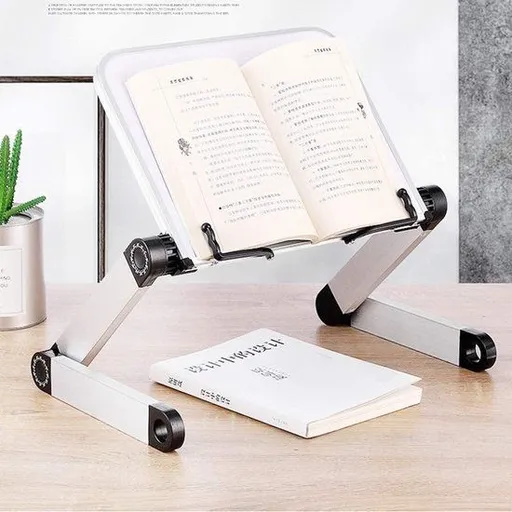Foldable Aluminum Alloy Book Stand with 360-Degree Rotation, Height and Angle Adjustment, White