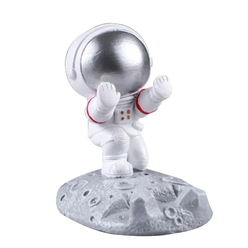 Cute Resin Astronaut Mobile Phone Holder Cellphone Stand Bracket Desktop Decor Phone Holder For Desk Adjustable, Push, Silver