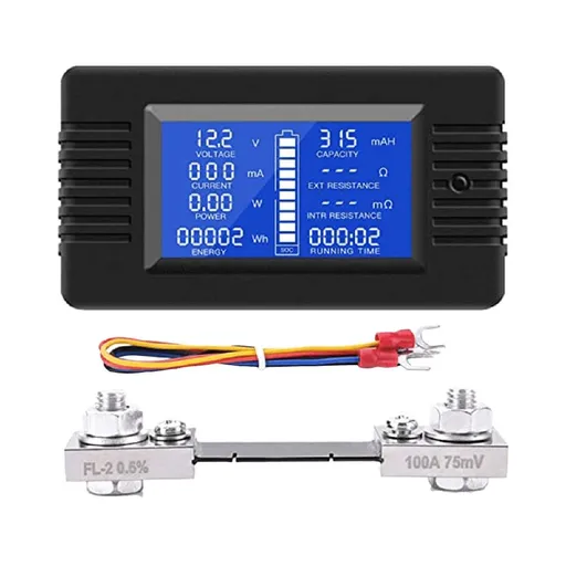 DC Battery Monitor Power Meter Ammeter Digital DC 0-200V Shunt 100A Multimeter, Meter Voltmeter Capacity Tester
